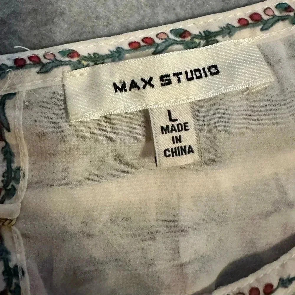 Max Studio cream floral blouse size L - Picture 6 of 8